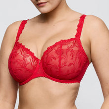 Load image into Gallery viewer, Red bra with intricate lace detailing on a neutral background
