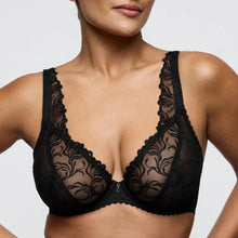 Load image into Gallery viewer, Black lace bra on a model against a neutral background
