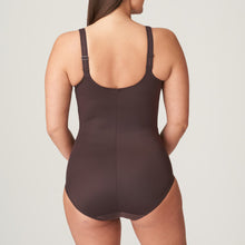 Load image into Gallery viewer, A luxurious figure-fixing body with three-section underwire, finished with abundant embroidery on cups, straps, leg openings and front section. The firm cups give an excellent lift while the side sections on the cups nudge the bust towards the centre. The cups also are deeper than any other Prima Donna bra, which ensures better uplift for largest sizes. The central section of the body smoothes away lumps and bumps on tummy and waist, creating a flowing figure. Ristretto.
