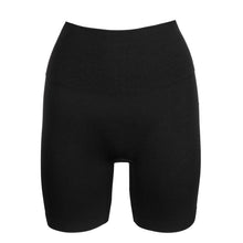 Load image into Gallery viewer, Black high-waisted shorts on a white background
