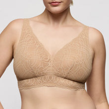Load image into Gallery viewer, Beige lace bra on a plain background
