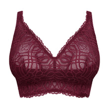 Load image into Gallery viewer, Maroon lace bralette on a white background
