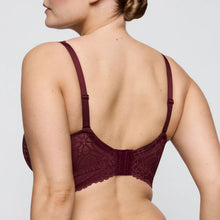Load image into Gallery viewer, Burgundy lace bra on a plain background
