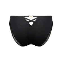 Load image into Gallery viewer, Black lace-trimmed underwear on a white background
