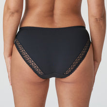 Load image into Gallery viewer, Opaque briefs with chic lace embroidery on the hip. Full back for coverage with a lace trim seam free finish.   Fabric: Polyamide: 87%, Elastane: 11%, Cotton: 2%. Black.
