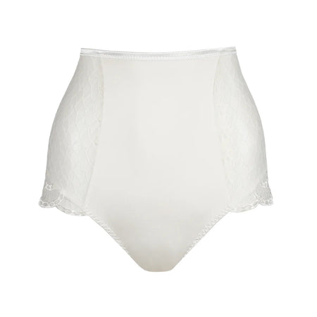White lace-trimmed underwear on a white background