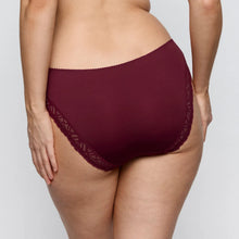 Load image into Gallery viewer, Maroon underwear with lace trim on a plain background
