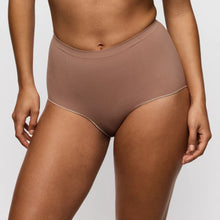 Load image into Gallery viewer, Brown high-waisted underwear worn by a person on a plain background
