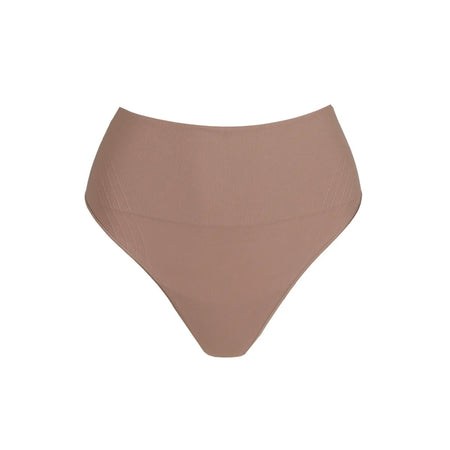 Brown high-waisted bikini bottom on a white background