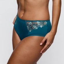 Load image into Gallery viewer, Teal underwear with lace details on a neutral background
