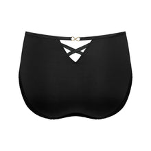 Load image into Gallery viewer, Black bikini bottom with criss-cross straps on a white background
