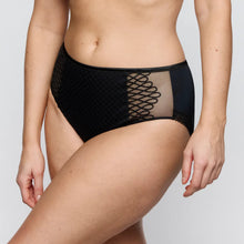 Load image into Gallery viewer, Black fishnet high-waisted underwear worn by a person on a plain background
