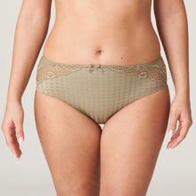 Load image into Gallery viewer, These full briefs come higher than the Rio briefs and are an incredibly comfortable fit. A very elegant way to cover the tummy. The lace detail adds to this elegant piece of lingerie.  Fabric Content: Polyamide: 72%, Elastane: 23%, Cotton: 5%. Olive Green.

