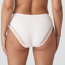 Load image into Gallery viewer, These luxurious and opaque high-waisted briefs feature decorative lace embroidery.  Full back for coverage with a lace trim seam free finish.   Fabric: Polyamide: 79%, Elastane: 11%, Cotton: 7%, Polyester: 3%. Crystal Pink.
