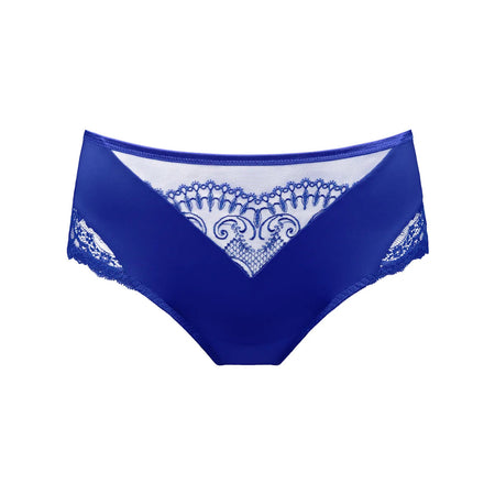 Blue lace underwear on a white background