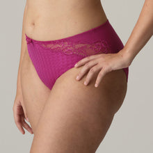 Load image into Gallery viewer, These full briefs come higher than the Rio briefs and are an incredibly comfortable fit. A very elegant way to cover the tummy. The lace detail adds to this elegant piece of lingerie. Fabric Content: Polyamide: 72%, Elastane: 23%, Cotton: 5%. Fuchsia Fiesta.
