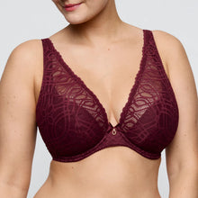 Load image into Gallery viewer, Maroon lace bra on a plain background
