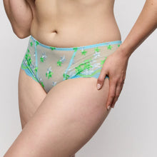 Load image into Gallery viewer, Person wearing a floral embroidered underwear set on a plain background
