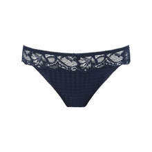 Load image into Gallery viewer, Navy blue lace-trimmed underwear on a white background
