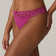 Load image into Gallery viewer, This classic G/String leaves the bottom uncovered and makes the leg appear longer. Sensuous yet discreet, with a super lacy look. Non bulky under clothing. Fabric content: Polyamide: 73%, Elastane:19%, Cotton: 8%.Fuchsia Fiesta.
