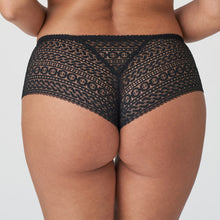 Load image into Gallery viewer, Luxurious G/String with wide lace embroidery over the hip and bottom. Beautifully finished for comfort and style.  Fabric: Polyamide: 88%, Elastane: 10%, Cotton: 2%. Black.
