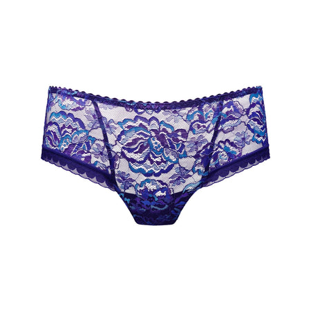 Purple lace underwear on a white background