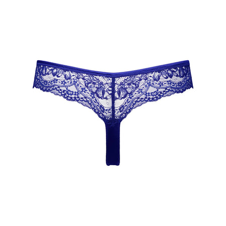 Blue lace thong on a white background