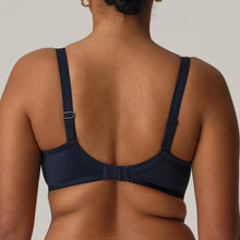 Load image into Gallery viewer, •	FASHION COLOUR- VELVET BLUE! This is our most popular bra, and for good reason! Three-section wire bra with a legendary fit and a light look. The top of the cup is finished with subtle two-tone embroidery that runs into the straps. The cups are deeper than any other Prima Donna bra for a perfect fit.  The firm cups lift the bust while the higher side section covers more and gives proper support which ensures better uplift for largest sizes. Fabric: Polyamide: 52%, Polyester: 28%, Cotton:13%, Elastane: 7%
