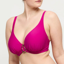 Load image into Gallery viewer, Pink bikini top with a gold clasp on a white background
