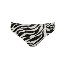 Load image into Gallery viewer, Black and white zebra print bikini bottom on a white background
