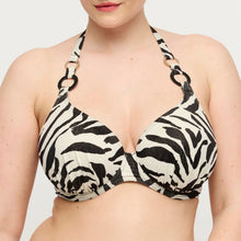 Load image into Gallery viewer, Person wearing a zebra print bikini top on a plain background
