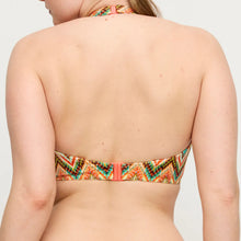 Load image into Gallery viewer, Multicolored bikini top worn by a person on a plain background
