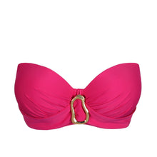 Load image into Gallery viewer, Pink bikini top with a gold buckle on a white background
