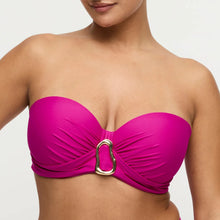 Load image into Gallery viewer, Pink bandeau bikini top with a metallic buckle on a neutral background
