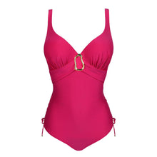 Load image into Gallery viewer, Pink swimsuit with a gold buckle on a white background
