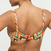 Load image into Gallery viewer, Colorful patterned sports bra on a plain background
