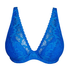 Load image into Gallery viewer, Blue lace bra on a white background
