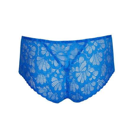 Blue lace underwear on a white background