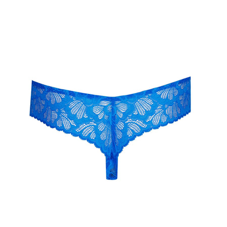 Blue lace underwear on a white background