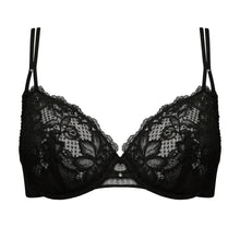 Load image into Gallery viewer, Black lace bra on a white background
