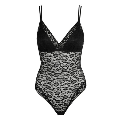 Black and gray leopard print bodysuit on a white background
