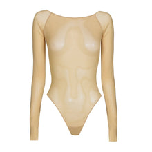 Load image into Gallery viewer, Beige bodysuit with long sleeves on a white background
