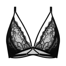 Load image into Gallery viewer, Black lace bra on a white background
