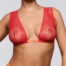 Load image into Gallery viewer, Red lace bra on a plain background
