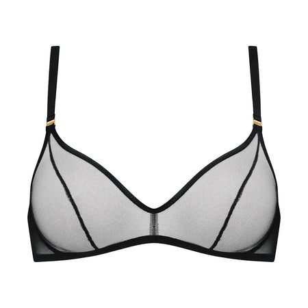 Black mesh bra on a white background