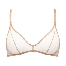 Load image into Gallery viewer, White bra with beige straps on a white background
