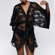 Black lace robe on a white background