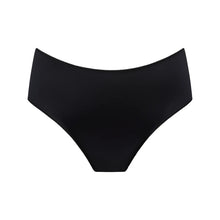 Load image into Gallery viewer, Black high-waisted bikini bottom on a white background
