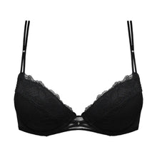 Load image into Gallery viewer, Black bra with lace details on a white background

