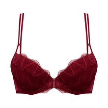 Load image into Gallery viewer, Red bra with lace details on a white background
